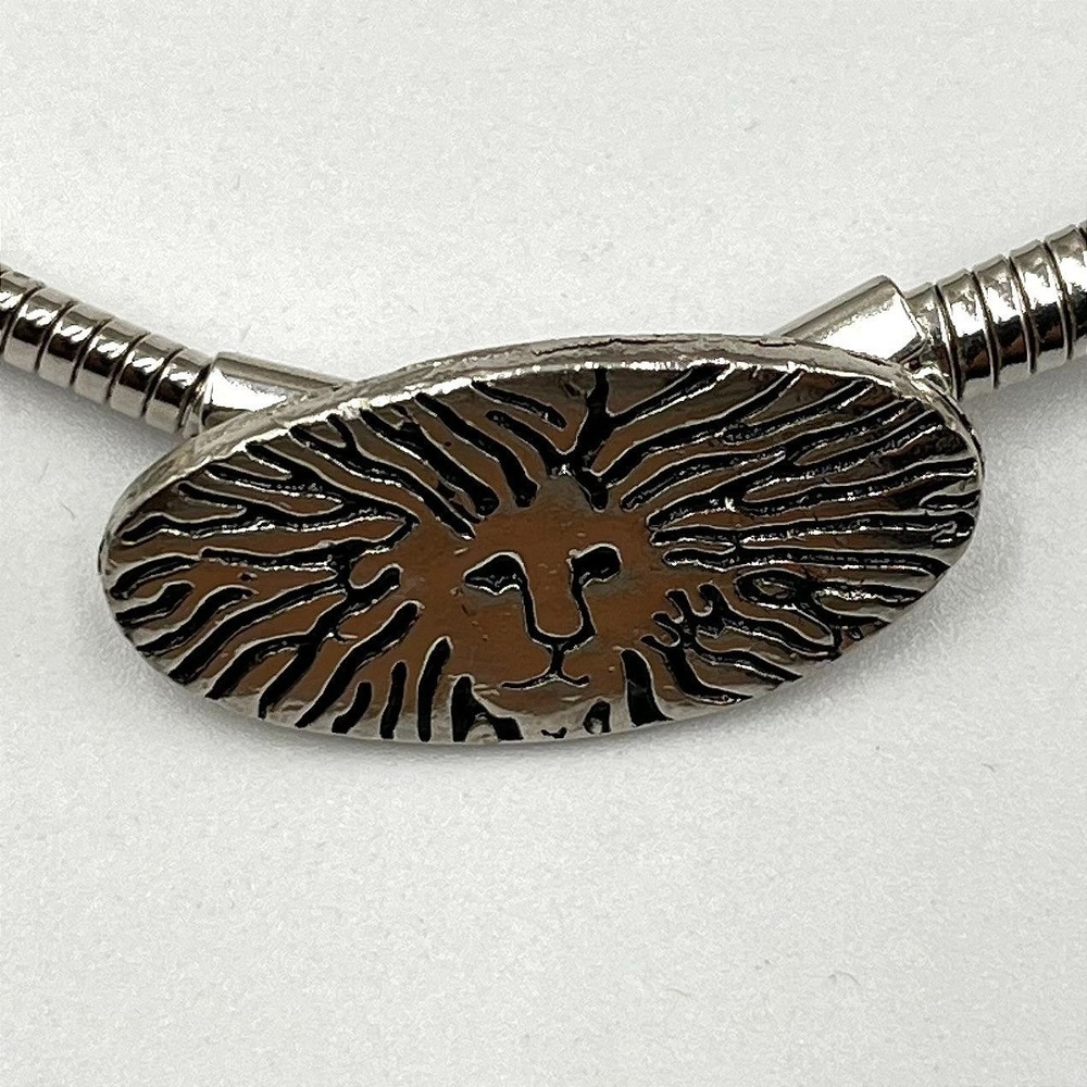 Vintage‎ Silver Tone Lion Head Snake Chain Statement Necklace, Retro Boho Chic